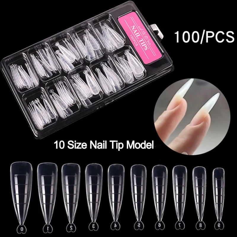 100Pcs/Box Nail Tips Full Set Acrylic Fake Finger UV Gel Polish Quick False Nails Tip Manicure Tools Nail Art DIY Tools Kit