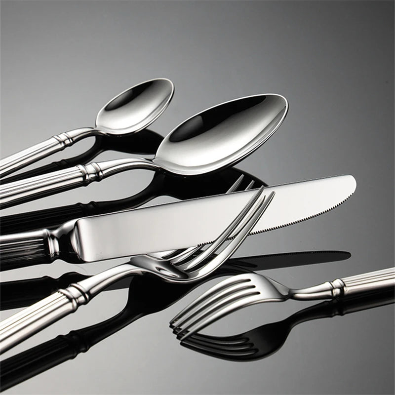 Roman Handle 304 Stainless Steel Cutlery Set Wedding Table Decoration Knife Fork Spoon Modern Kitchen Utensils Full Dishes Sets