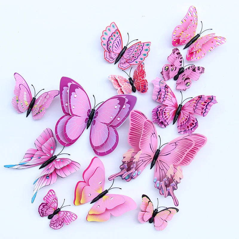 12pcs 3D Double Layer Butterflies Wall Stickers Living Room Decor Wedding Kids Room Decoration DIY Wall Art Magnet Stickers