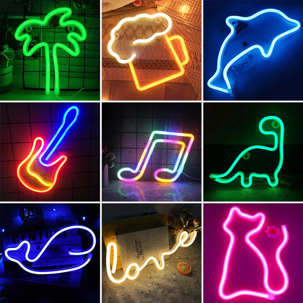 USB/Battery LED Neon Sign Lights Party Wall Art Decor Room Bar Beer Neon Lamps Wall Hanging Neon Signs Musical Note Night Lights