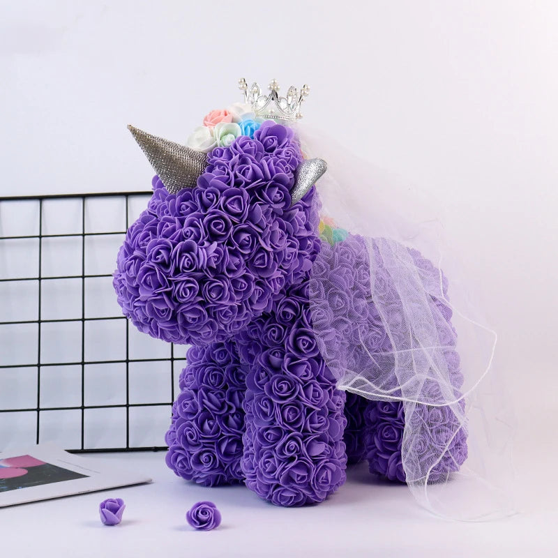 25CM Rose Unicorn Valentine's Day gift Pe Flower Bear For Girlfriend Home Rose Bear For Valentines Day Gift