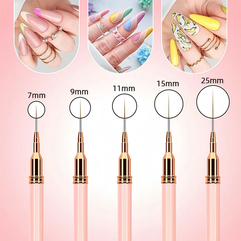 7/9/11/15/25mm Nail Liner Brush Set UV Gel Nail Brushes Kits 5pcs French Stripe Line Painting Drawing Flower Pen Manicure Tools