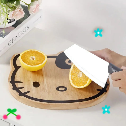 Sanrio Kawaii Hello kitty Chopping Board Cartoon Solid Wood Fruit Children's Supplementary Food Small Chopping Board Tableware