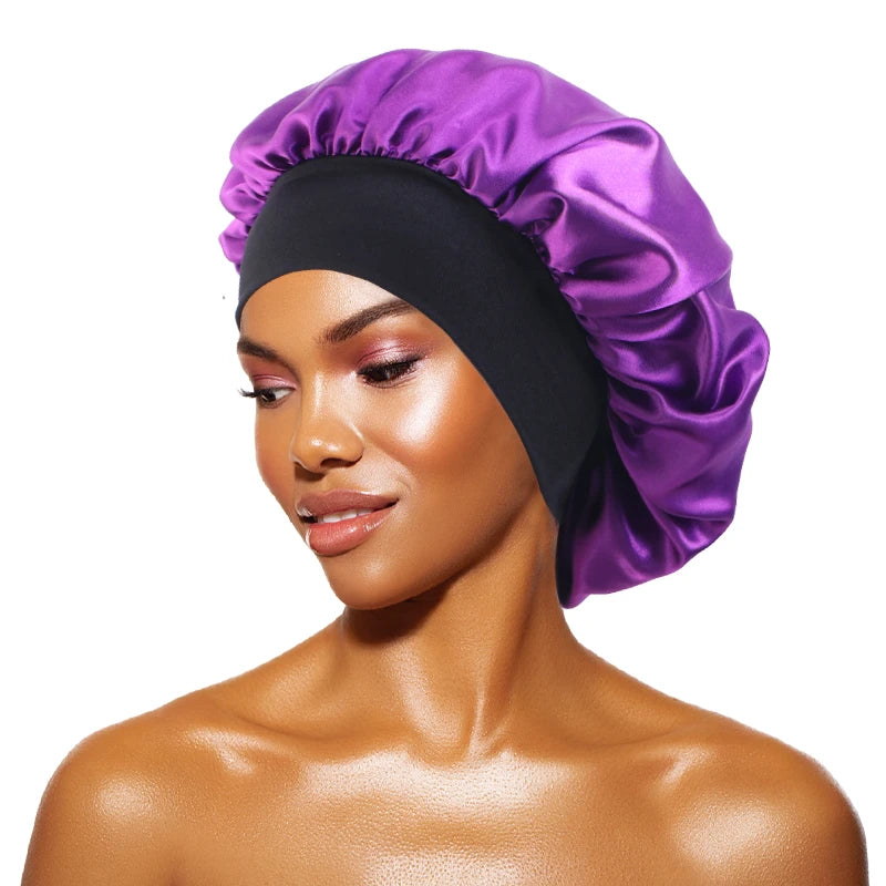 New Satin Sleeping Cap for Women Wide Elastic Band Shower Caps for Natural Long Curly Hair Bathroom Accessories