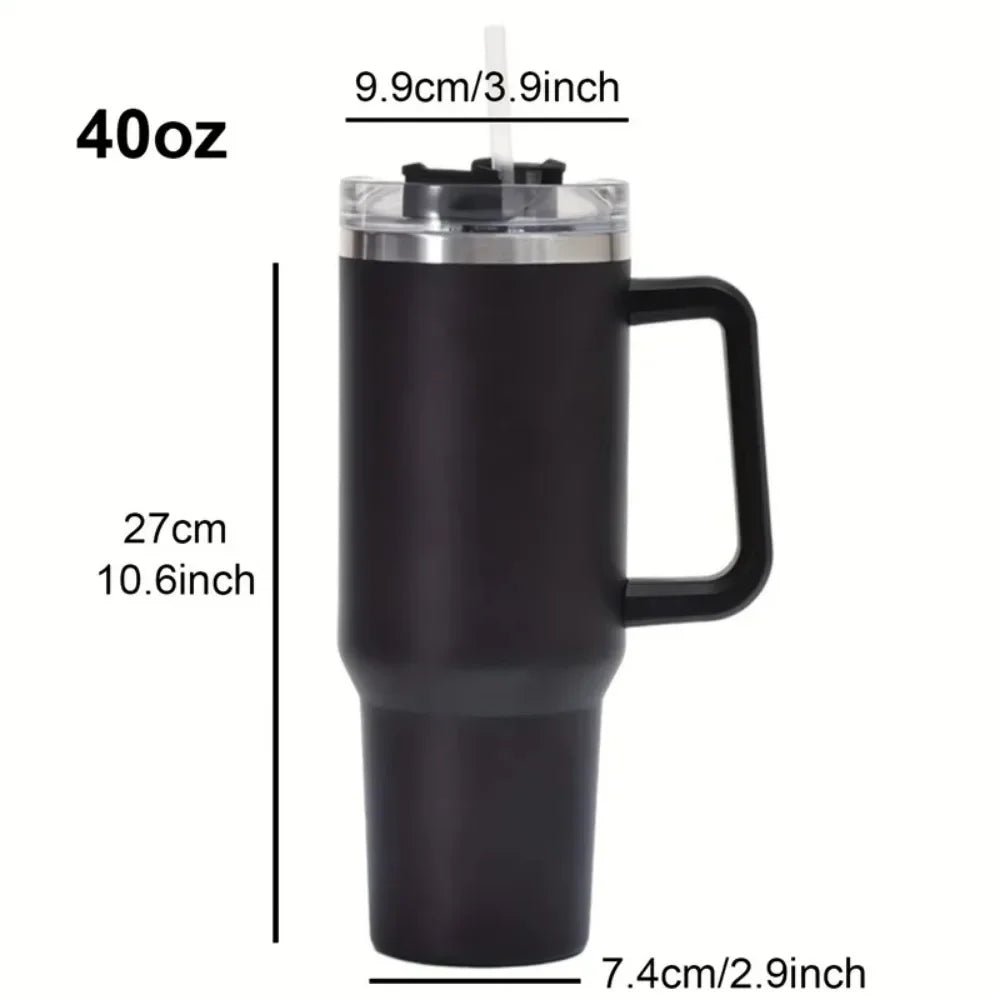 304 Stainless Steel Insulated Water Bottle,1200ML Thermal Coffee Car Cup, Cold Hot Mugs Vacuum Flask With Handle Straw,For Spor