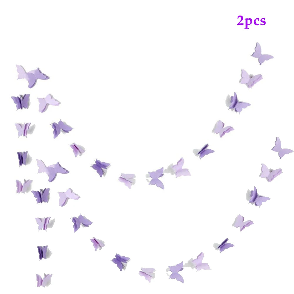 Pink Purple Butterfly Disposable Tableware Paper Plate Cup Napkin Banner Butterfly Birthday Party Decor Baby Shower Wedding Supp