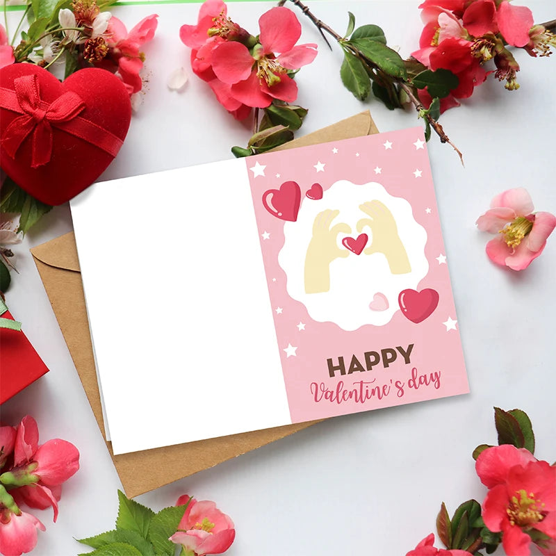 26pcs/set Valentines Day Fold Greeting Cards with Envelopes And Heart Stickers Valentines Day Party Supplies Wedding Party Decor