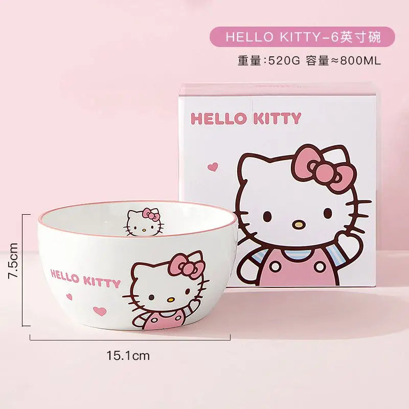 Hot Sale Sanrio Tableware Hello Kitty Bowl Spoon Plate Cartoon Kawaii Ceramic Tableware Kitchen Set Food Storage Household Gifts