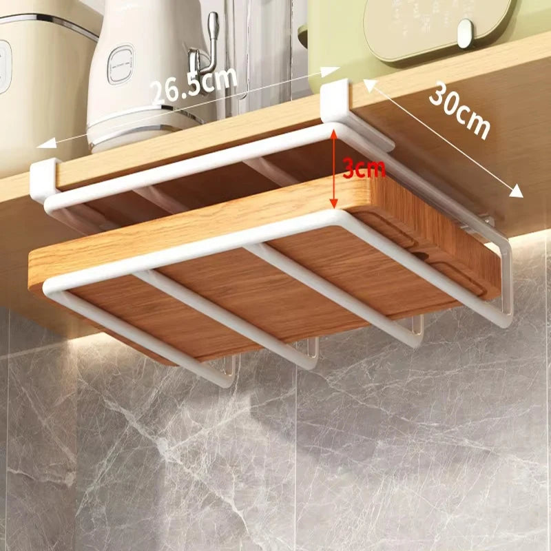 Kitchen Cabinet Under Shelf Metal Cupboard Hanging Hooks Mug Cup Hanger Cutting Board Pot Cover Holder Towel Tissue Storage Rack