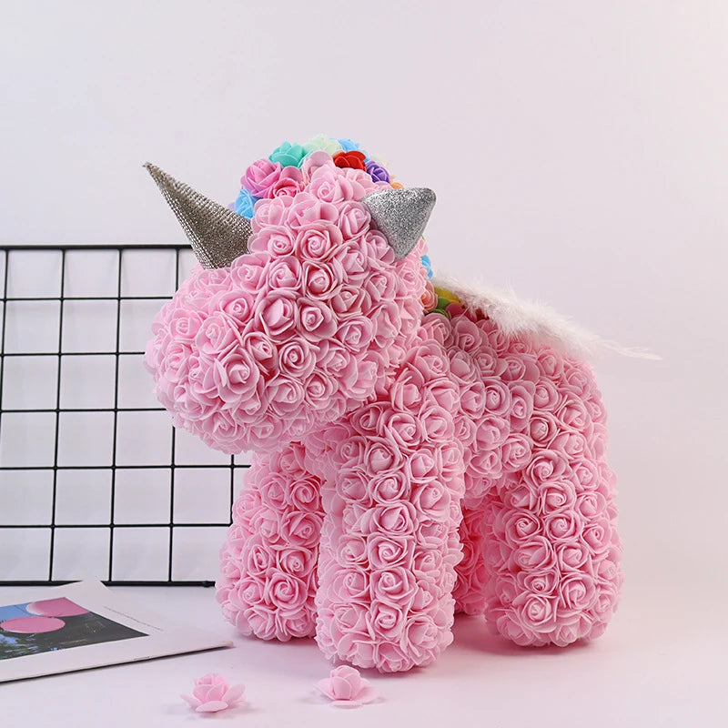 25CM Rose Unicorn Valentine's Day gift Pe Flower Bear For Girlfriend Home Rose Bear For Valentines Day Gift