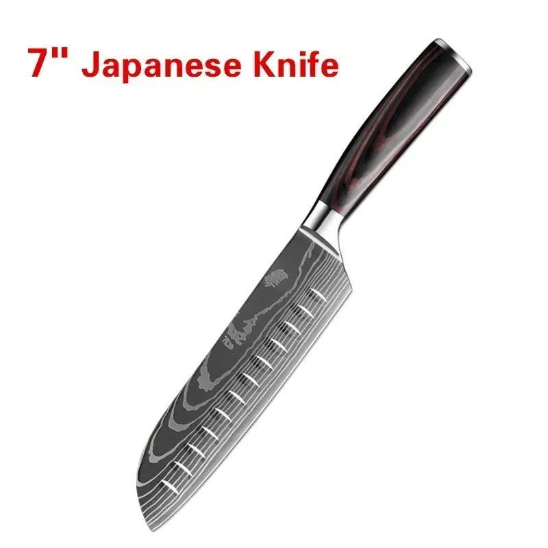 Laser Damascus Kitchen Knife Cleaver Meat Fruit Bread Knife Barbecue Boning Knife Cut Chicken Convenient Scissors Kitchen Knives