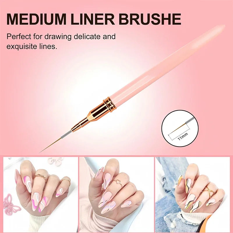 7/9/11/15/25mm Nail Liner Brush Set UV Gel Nail Brushes Kits 5pcs French Stripe Line Painting Drawing Flower Pen Manicure Tools