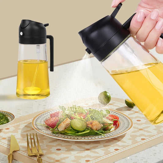 2in1 Olive Oil Spray Bottle 500ml Plastic Oil Sprayer Kitchen Oil Containers Cooking Olive Oil Dispenser For Camping BBQ Baking