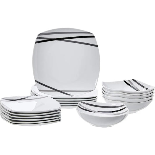 18 Piece Kitchen Dinnerware Set - Square Plates, Bowls，Service for 6 - Modern Beams