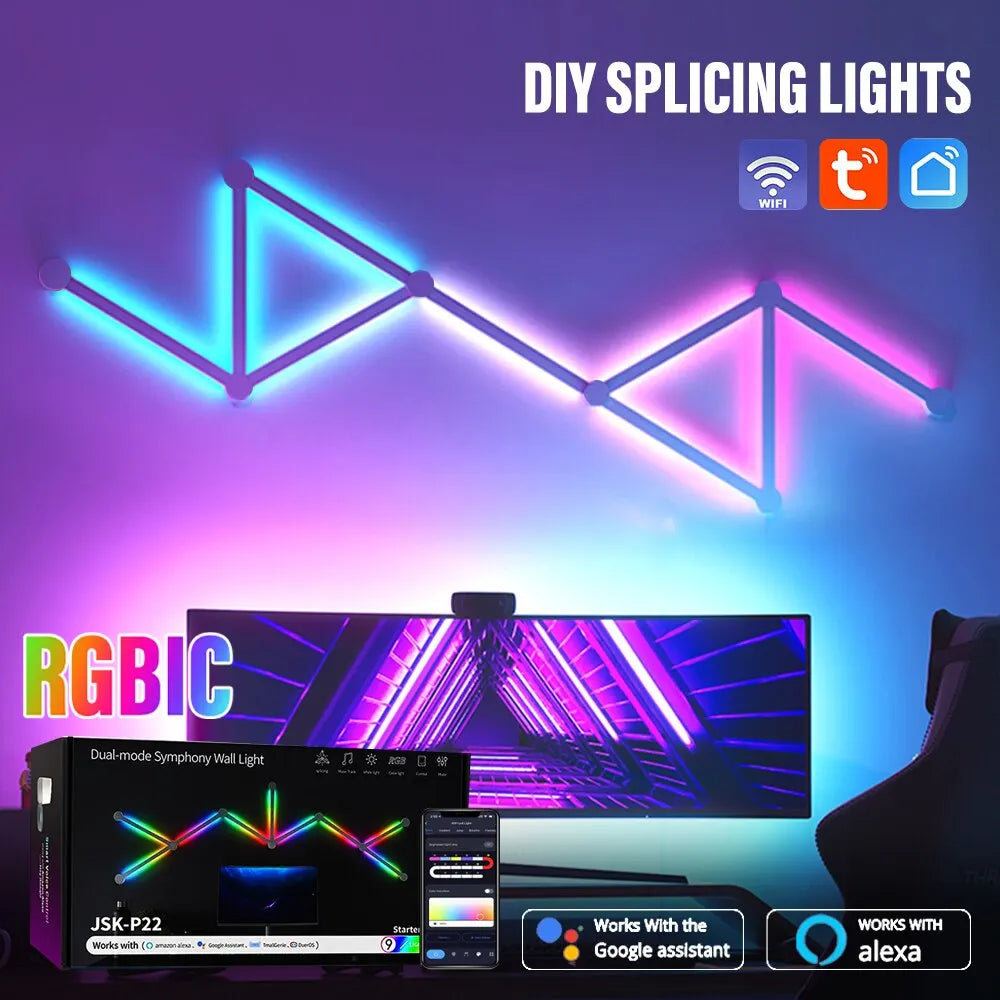 WIFI LED Smart Wall Lamp RGBIC Light Bar DIY Atmosphere Night Light APP Music Rhythm TV Backlight Bedroom Game Room Decoration