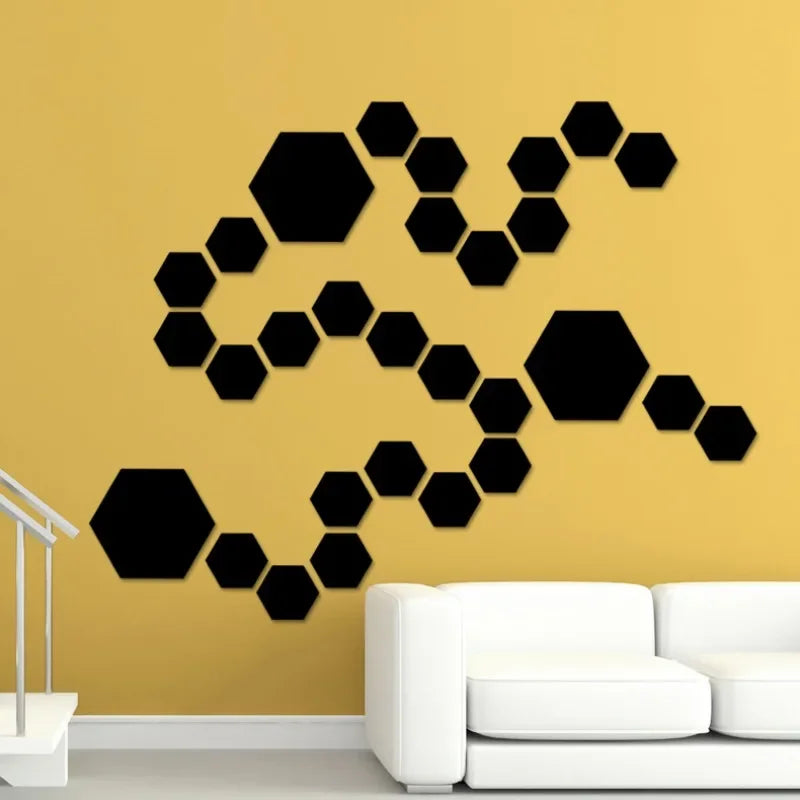 12PCs 3D acrylic mirror wall sticker home decor hexagon DIY decorations removable living-room decal art ornaments for home