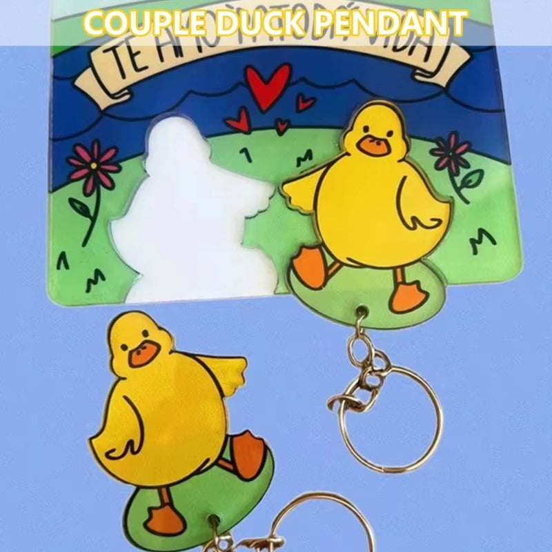 Couple Duck Shaped Keychain Set Duckling Pendant Keyring Acrylic Bag Charm for Lovers Handmade Valentines Day Present F19D