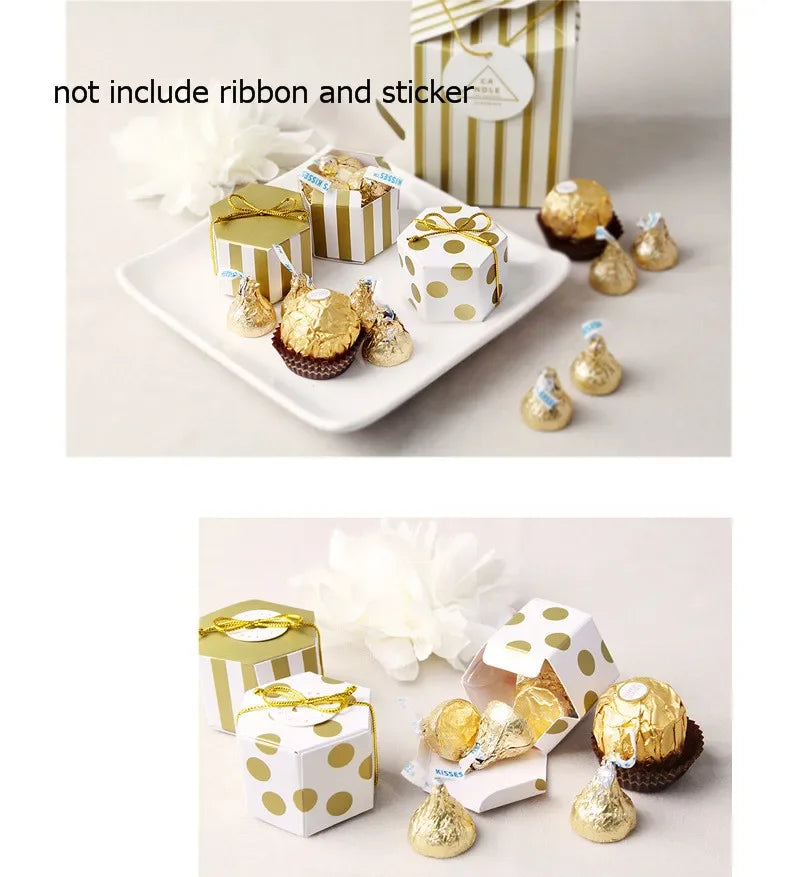 Mini Lovely Gold Round Polka Dot Gold Striped Paper Candy Boxes For Baby Shower gift box Birthday Wedding Party Favor Box