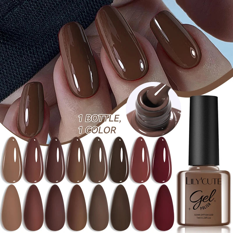 LILYCUTE 6Pcs/set 7ml Coffee Series Gel Nail Polish Kit 125 Colors Manicure Semi Permanent Soak Off UV Nail Art Gel Varnish