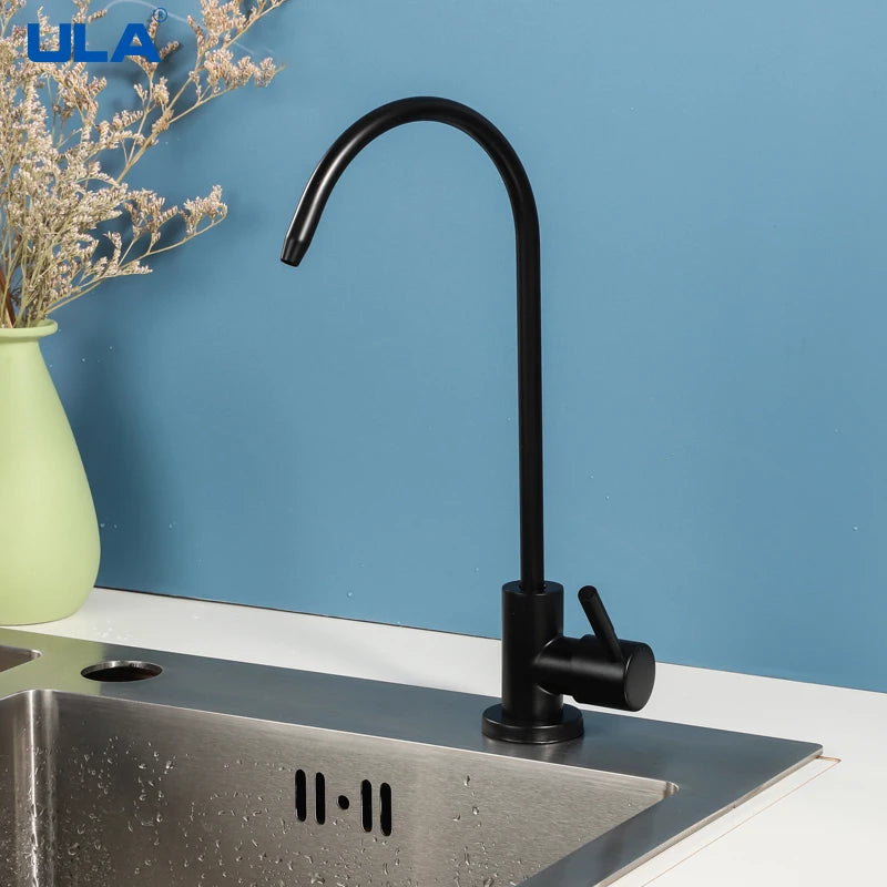 ULA 1/4"Kitchen Filtered Faucet Stainless Steel Direct Purifier Direct Drinking Tap Single Cold Water Sink Faucet Black/Brushed