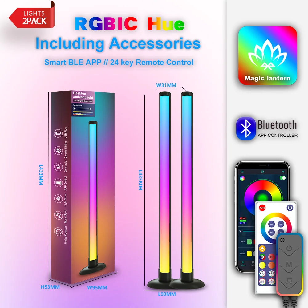 RGB Ambient Light WIFI Bluetooth Double-sided Luminous 24 Key Remote Control Intelligent App LED Desktop Light Ambient Light