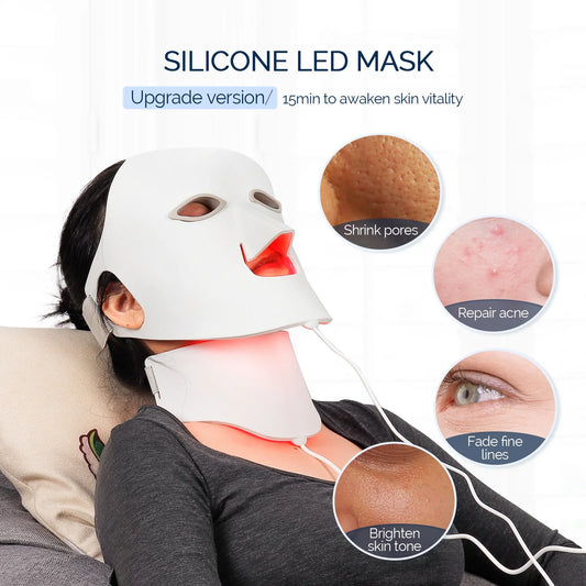 Led Facial Mask With Neck Red Led Light Therapy Flexible Soft Mask Silicone 7 Color Led Therapy Anti Aging Photon Mask