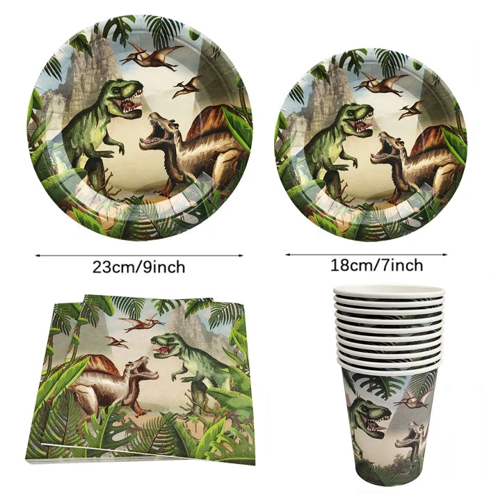 Dinosaur Disposable Tableware Set Dinosaur Theme Birthday Party Decoration Dinosaur Paper Plate Cup Tablecloth Boy Party Supplie