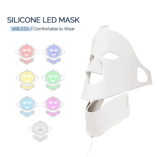 Foreverlily Face Neck Silicone LED Mask 7 Colors LED Light Photon Red Light Therapy 3D Flexible Facial Mask Anti-Ance Skin Care