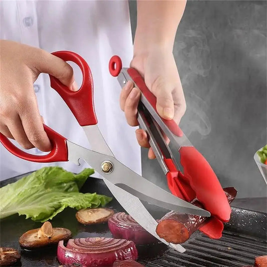 Stainless Steel Barbecue Scissors Clip Set Kitchen Tools Silicone Food Clip Scissors Outdoor Camping Barbecue Set Korean Home Ba