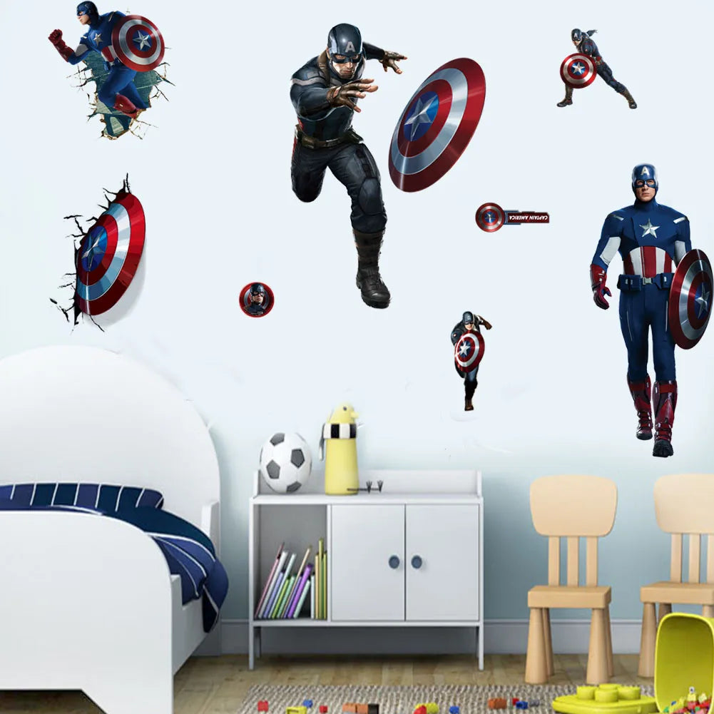 Spiderman Super Captain America Hulk Heroes Wall Stickers For Kids Room Home Bedroom PVC Decor Cartoon Movie Mural Art Decals