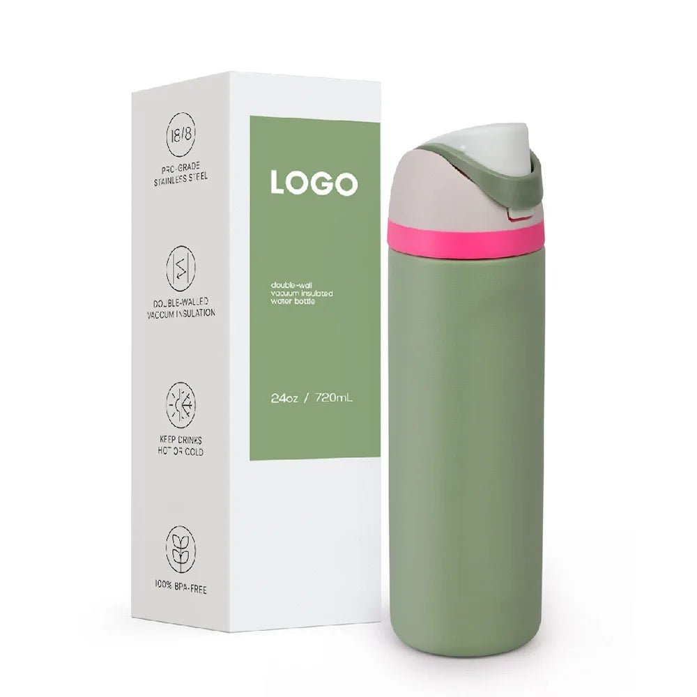 Insulated Stainless Steel Water Bottle with Straw Sports Water Bottle Great for Travel Colored Large Capacity Straw Fruit Cup