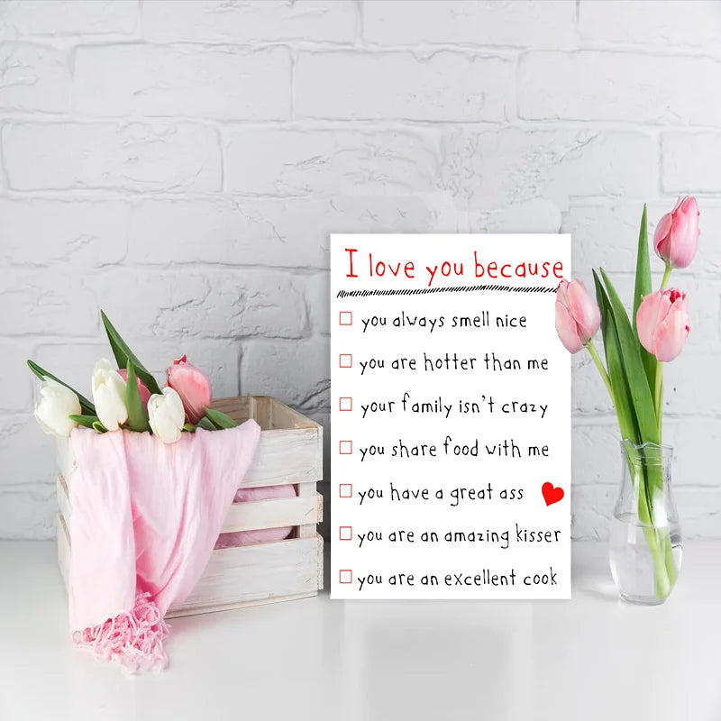 1pc, funny anniversary card, love card for boyfriend, girlfriend, husband, wife. Reasons I love you card.