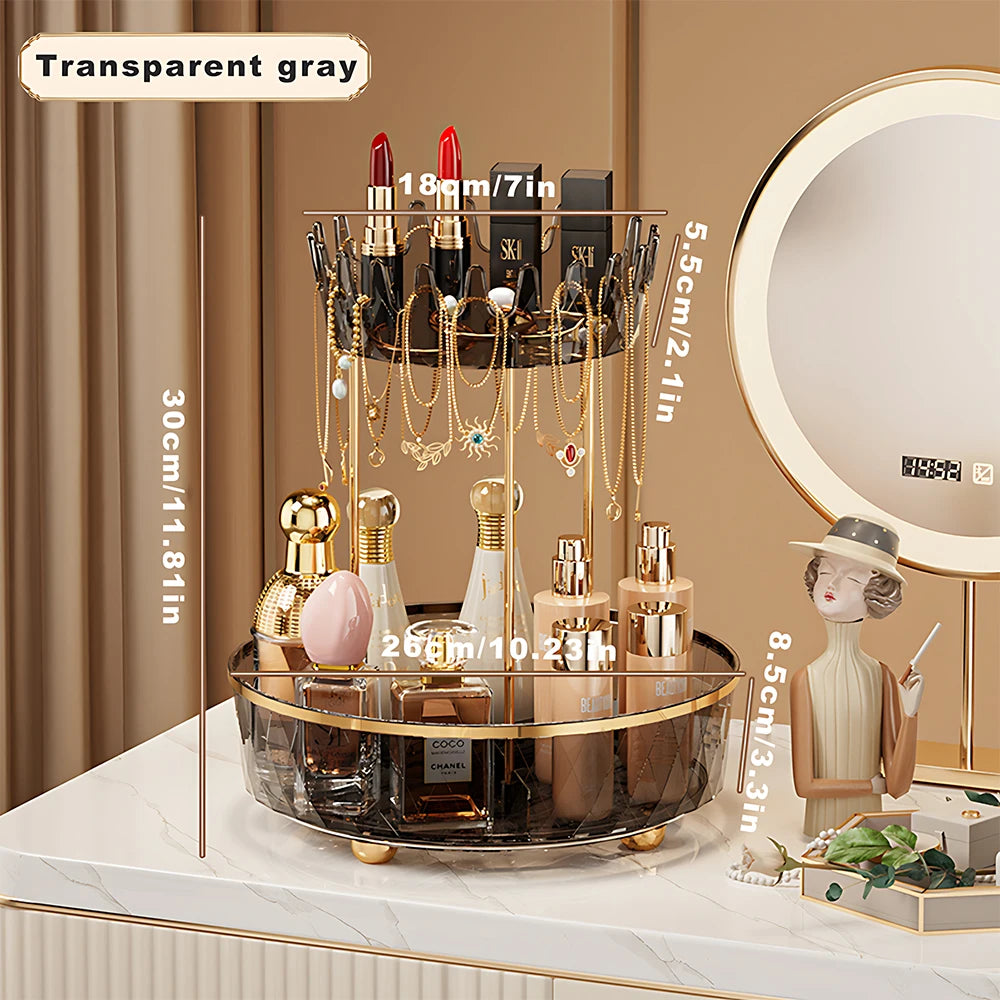 1/2 Layers Rotating Perfume Organizer For Dresser Light Luxury Skincare Cosmetic Organizer PET Bathroom Storage Tray