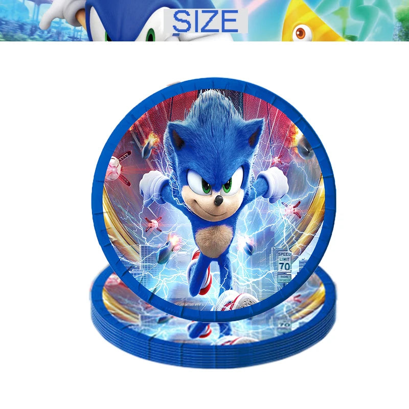 Kit Sonic Party Supplies Boys Birthday Party Paper Tableware Set Paper Plate Cup Napkins Baby Shower Decorations Sonic Gift Bags