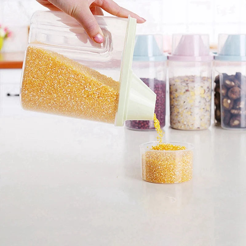 Plastic Food Storage Containers Transparent Airtight Cereal Dispenser For Rice Pasta Tea Nuts Coffee Beans Kitchen Organization