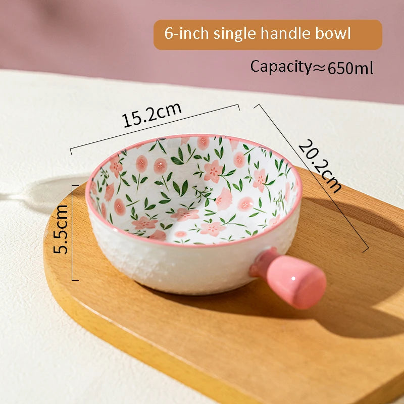 Korean Ceramic Tableware Set Rice Bowl Multi Home Kitchen Exquisite Peach With Lid Binaural Soup Bowl Pink Plate Handle Bowl