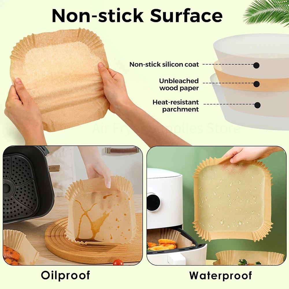 Air Fryer Disposable Paper Liner Square 20cm Non-stick Airfryer Parchment Baking Paper for Cooking Steaming Basket Baking Tools