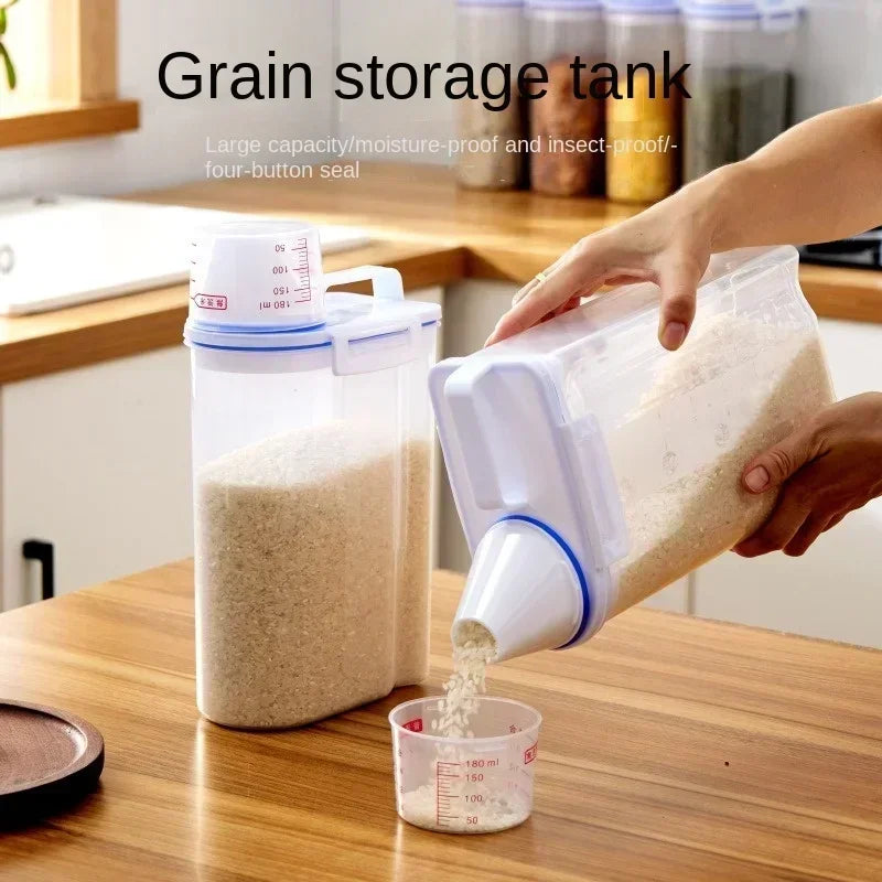 2L Rice Grains Food Storage Canister with Measuring Cup Kitchen Moisture-proof and Insect-proof Dust-proof Sealed Canister