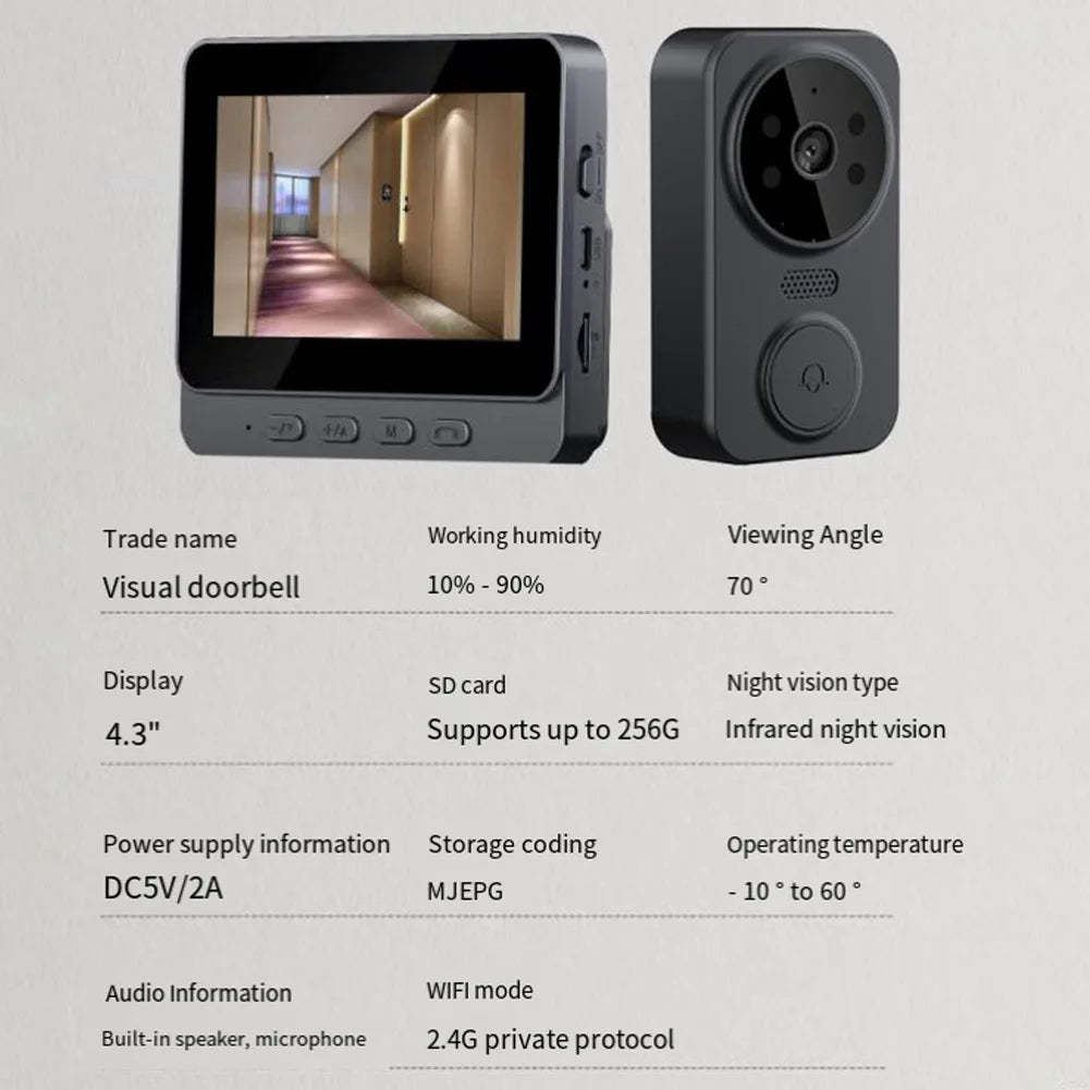 Door Bell Intercom Security Camera Image Sensor Viewing Angle Intercom WIFI Free Language Operating Temperature