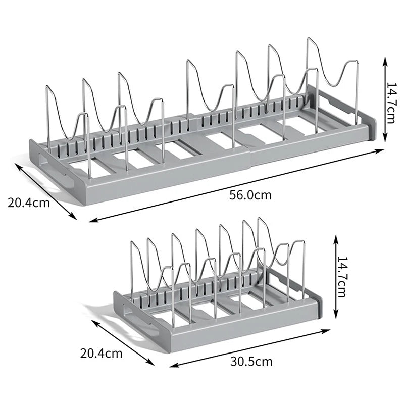 Expandable Kitchen Cabinet Organizer Rack Stainless Steel Storage Shelf for Pots Pans Cutting Boards Cookware